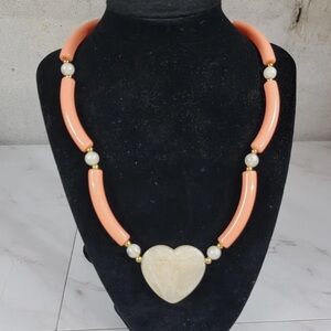 1988 Avon coral and pearl heart necklace